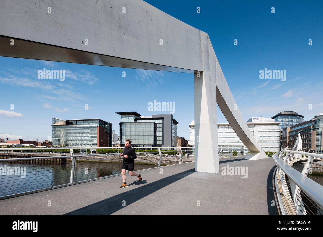 Tradeston Bridge , modern footbridge, crossing the River Clyde at Broomielaw in Glasgow United Kingdom Stock Photo