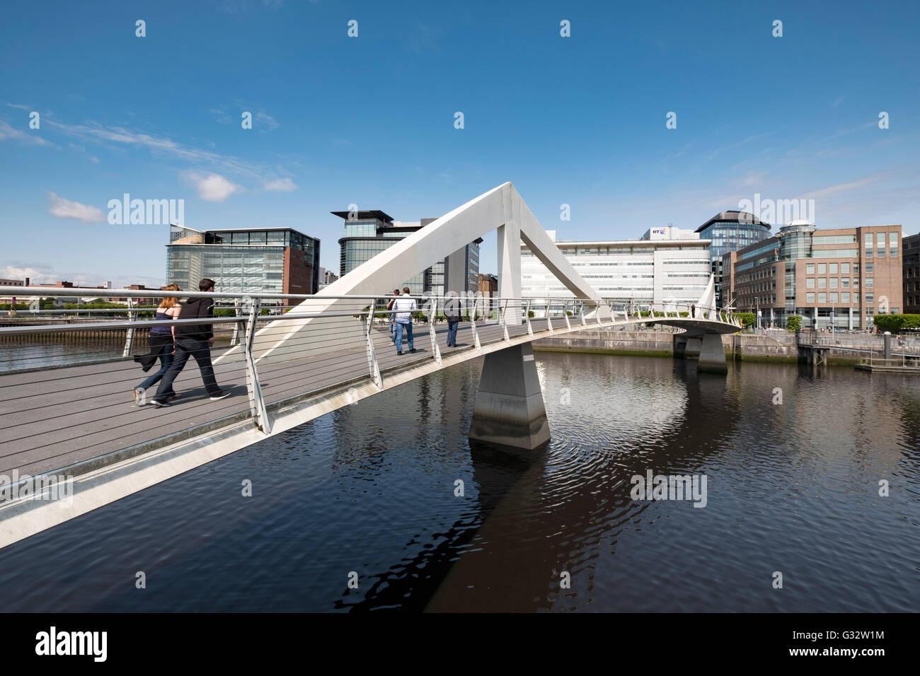 Tradeston Bridge , modern footbridge, crossing the River Clyde at Broomielaw in Glasgow United Kingdom Stock Photo