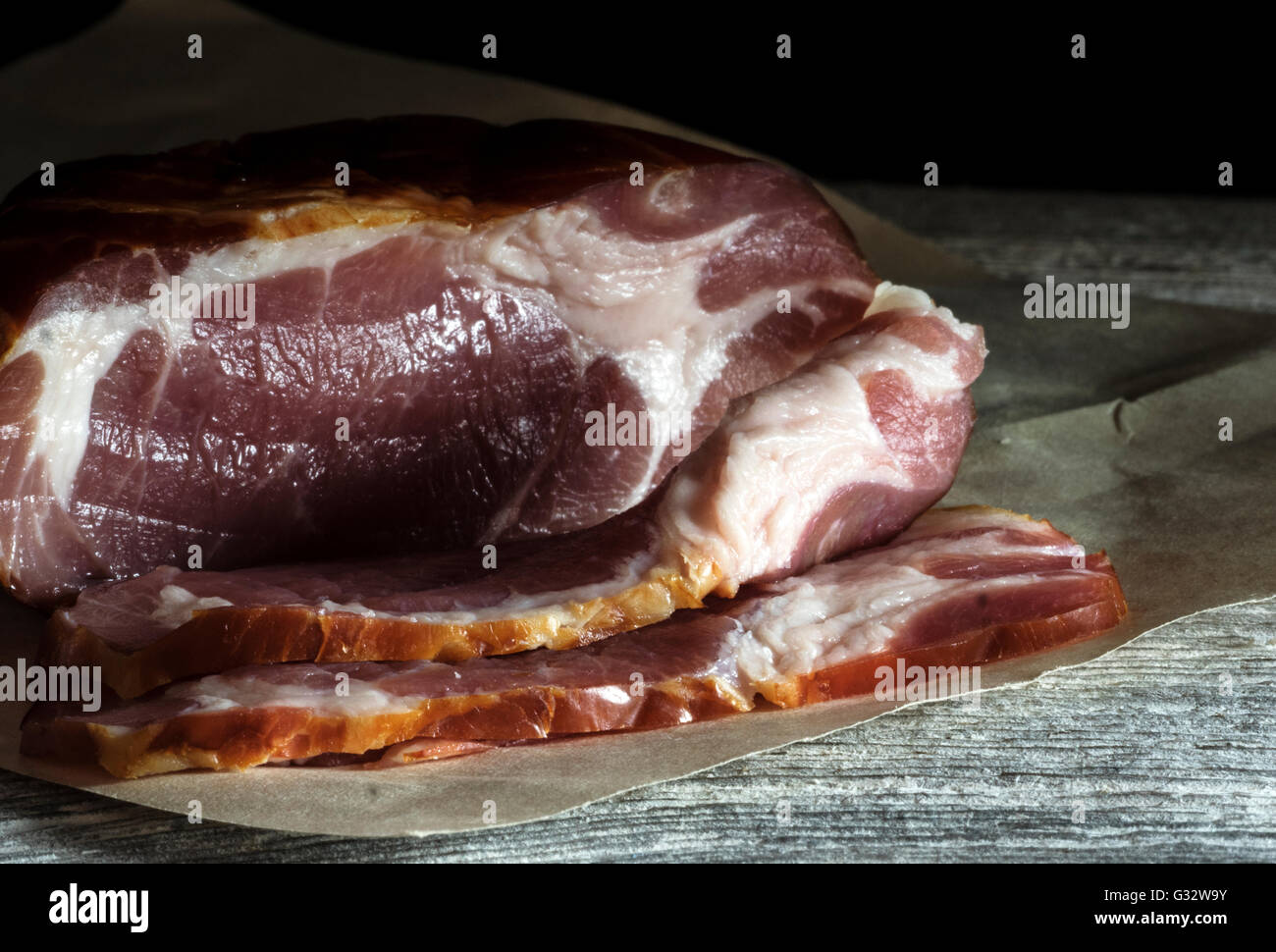 Close-up of Italian prosciutto crudo raw ham Stock Photo