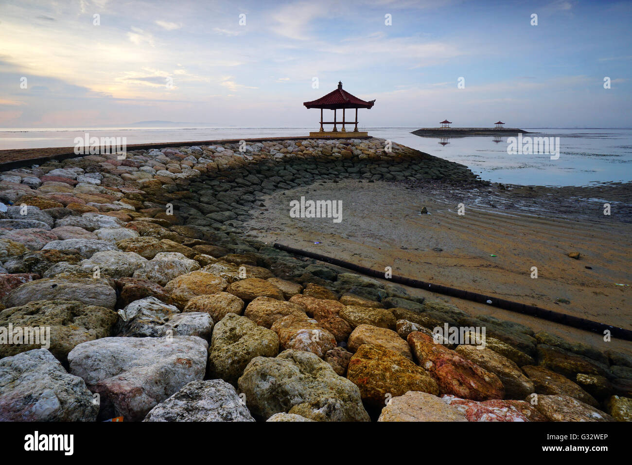 Pavilion on Karang beach, Sanur, Bali, Indonesia Stock Photo