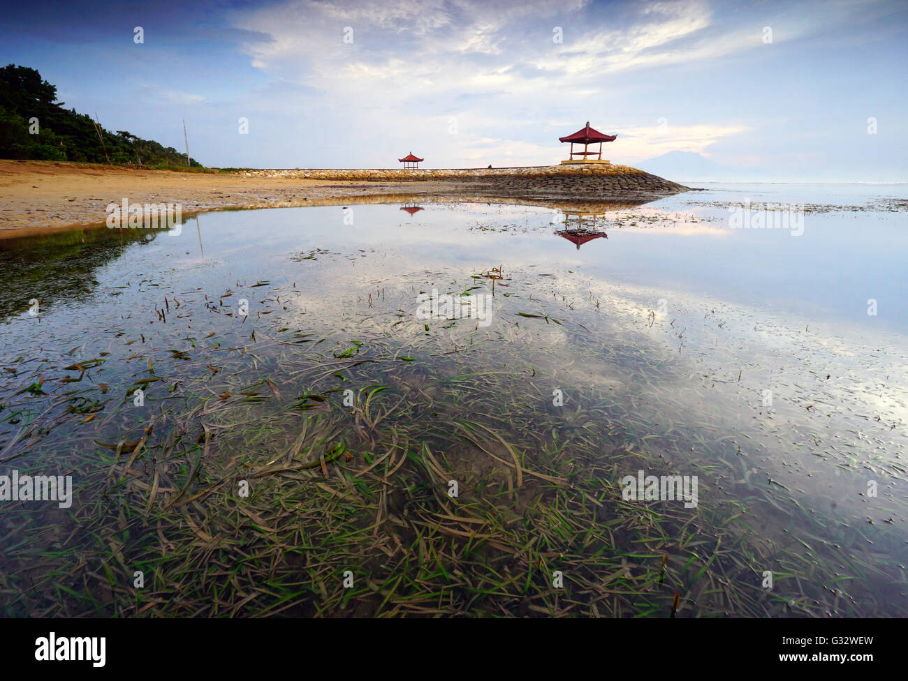 Pavilion on Karang beach, Sanur, Bali, Indonesia Stock Photo