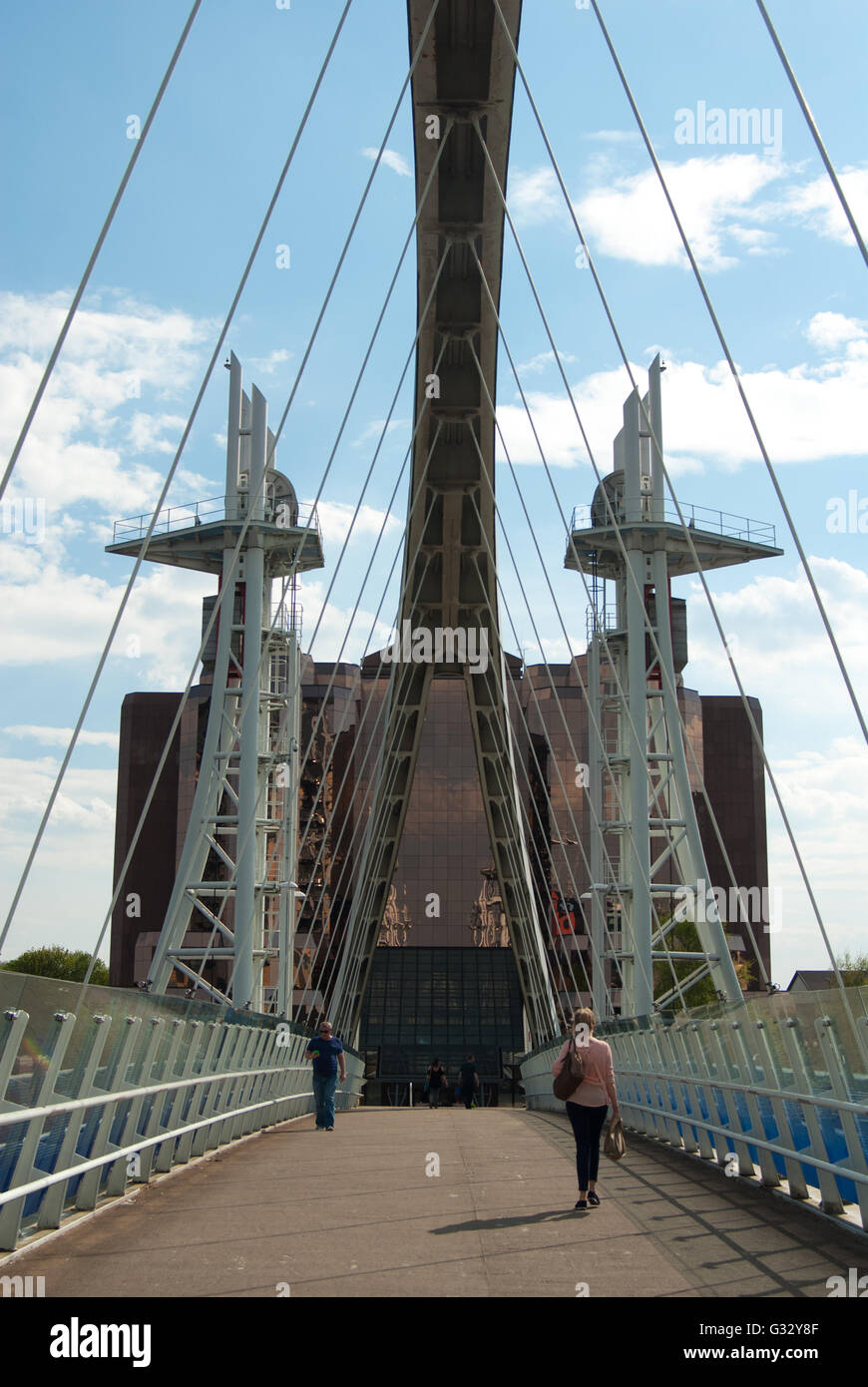 Centenary Bridge - Lifting footbridge -Salford Quays Stock Photo