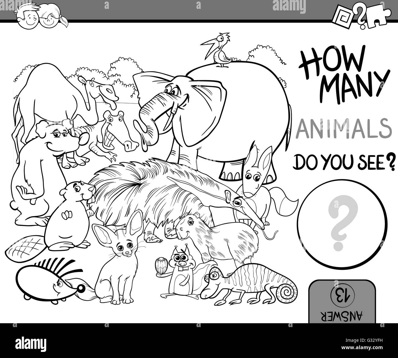 Black and White Cartoon Illustration of Educational Counting Math ...