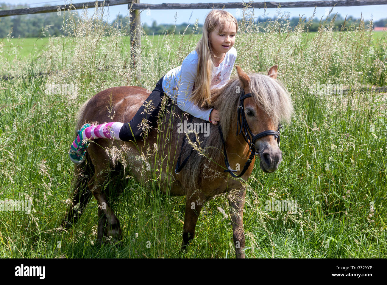 Little Blonde Girl Riding Horse High Resolution Stock Photography And Images Alamy