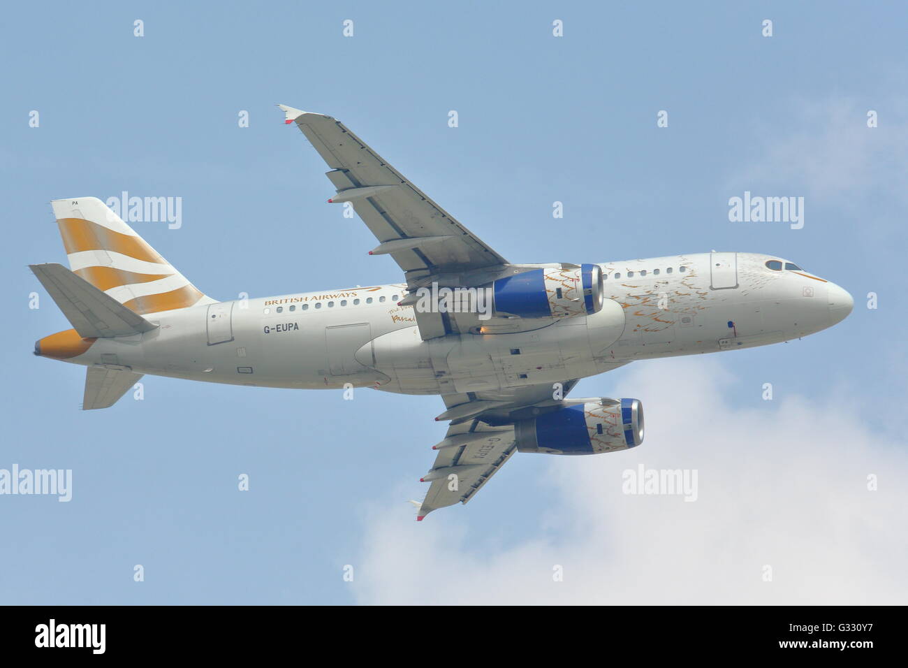 British Airways Airbus A319 G-EUPA departing from London Heathrow Airport, UK Stock Photo