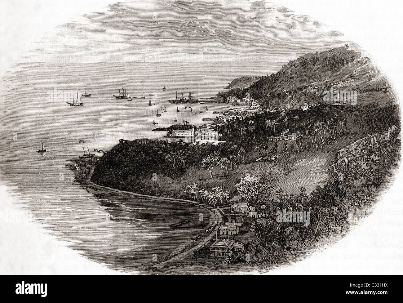 A view of Levuka, Island of Ovalau, Fiji Islands at the time of the annexation in 1875. Stock Photo