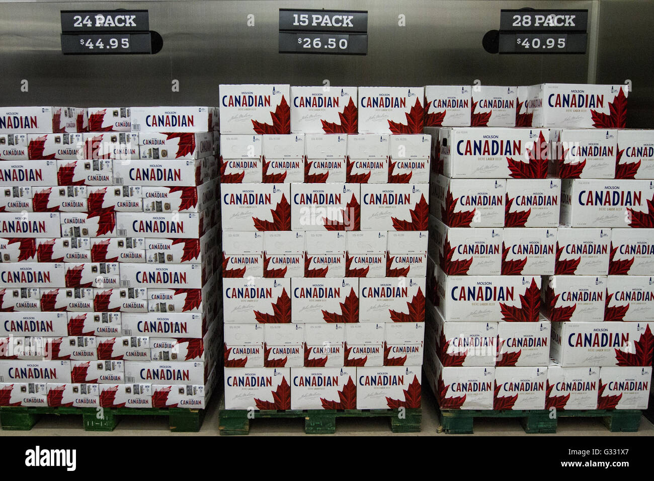 Molson Canadian beer cases on display at a newly opened self serve Beer