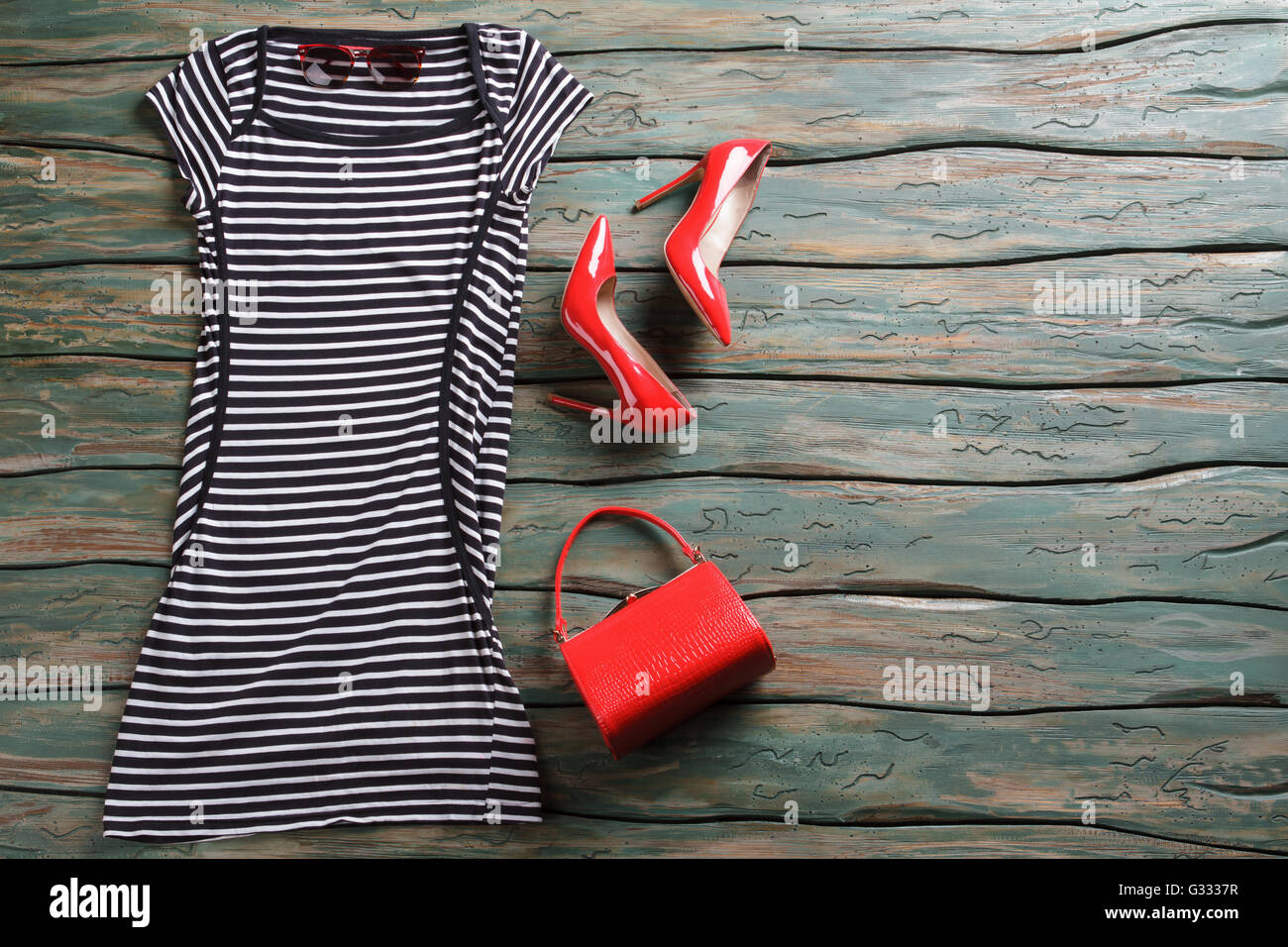 Striped dress and heel shoes Stock Photo - Alamy