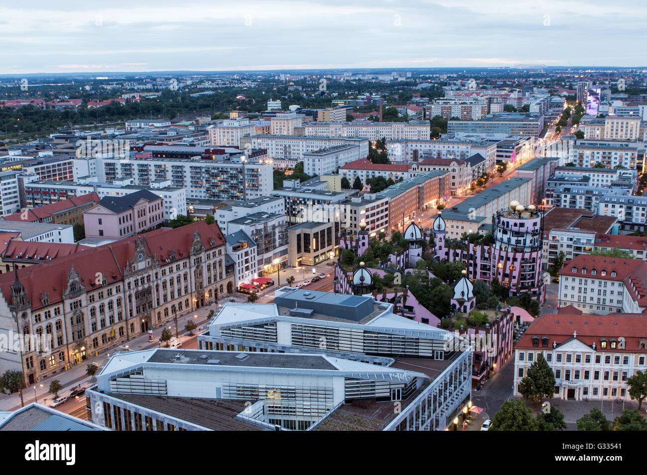 Magdeburg, Germany, Aerial view of downtown at night Stock Photo - Alamy