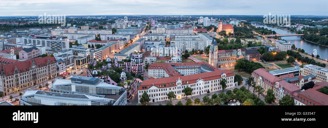 Magdeburg, Germany, Aerial view of downtown at night Stock Photo - Alamy