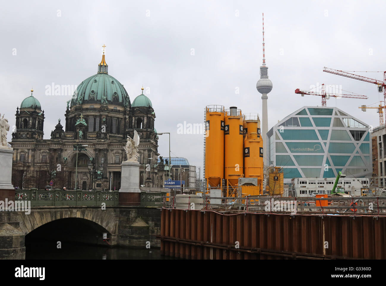 Berlin, Germany, Berliner Dom, TV Tower and Humoldt box Stock Photo