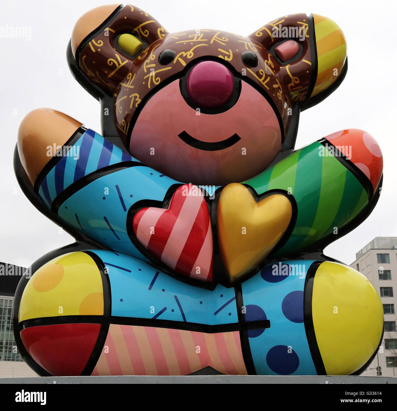 Berlin, Germany, Baerenskulptur 'Best Buddies Friendship Bear' by Romero Britto Stock Photo