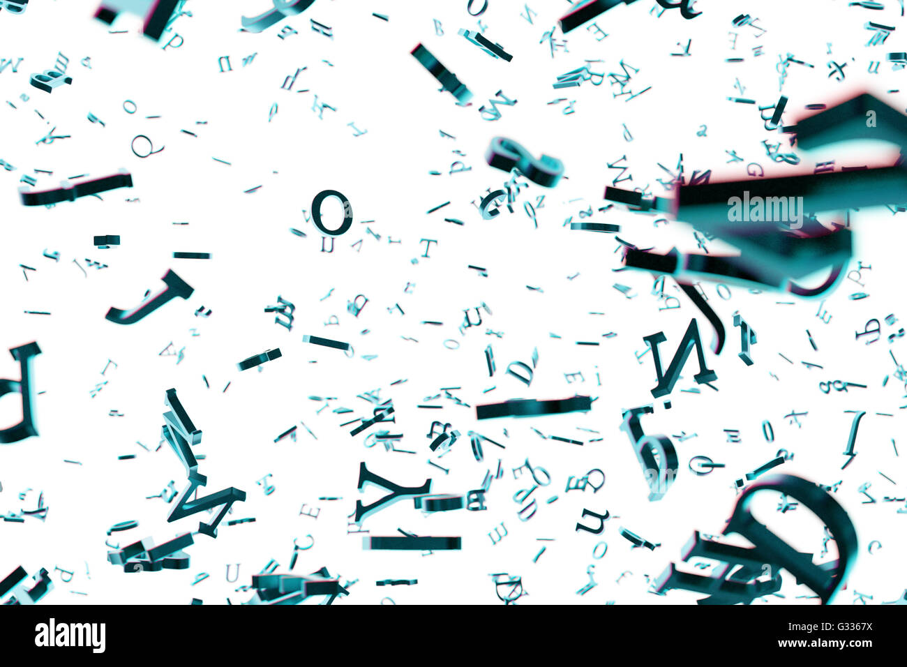 Flying letters. Isolated on white background. Include clipping path. 3d ...