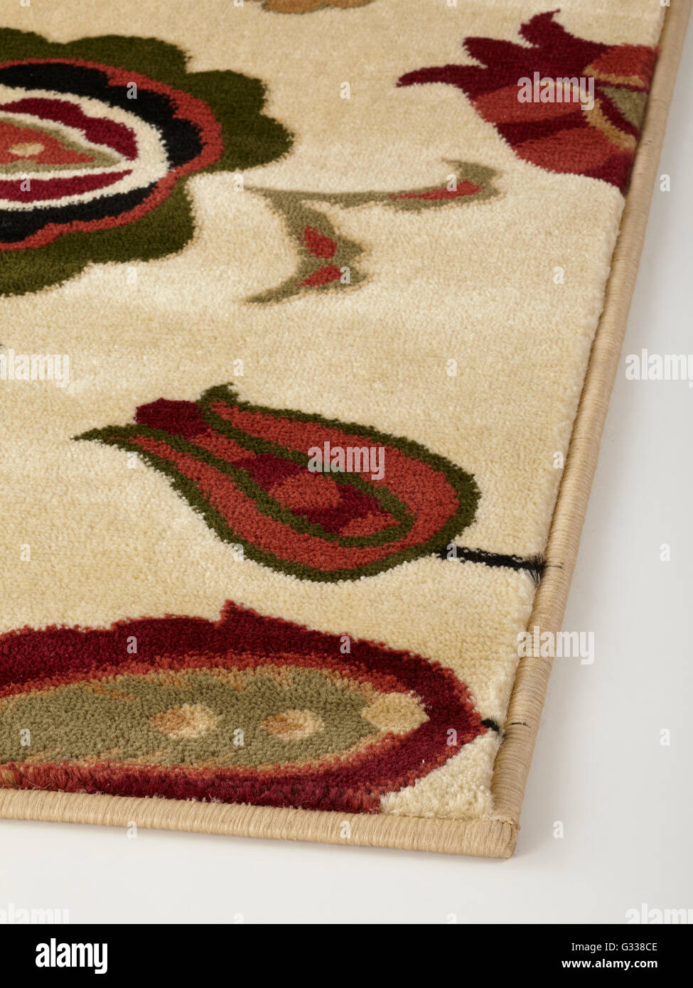 Oriental rug with floral geometric abstract ornament fabric texture. Stock Photo