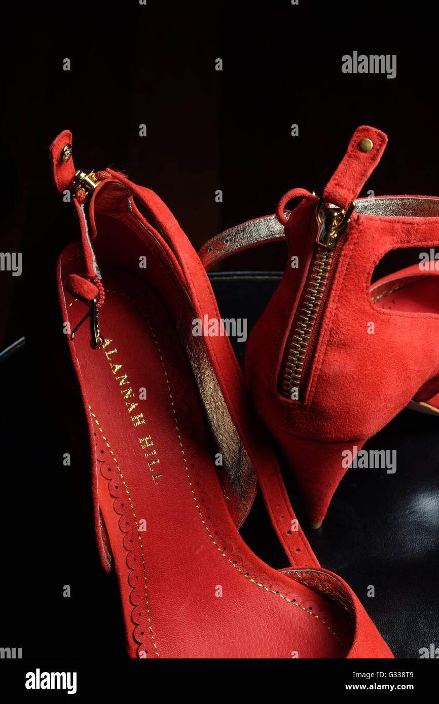 Red nubuck High-heel shoes by Australian designer Alannah Hill Stock Photo