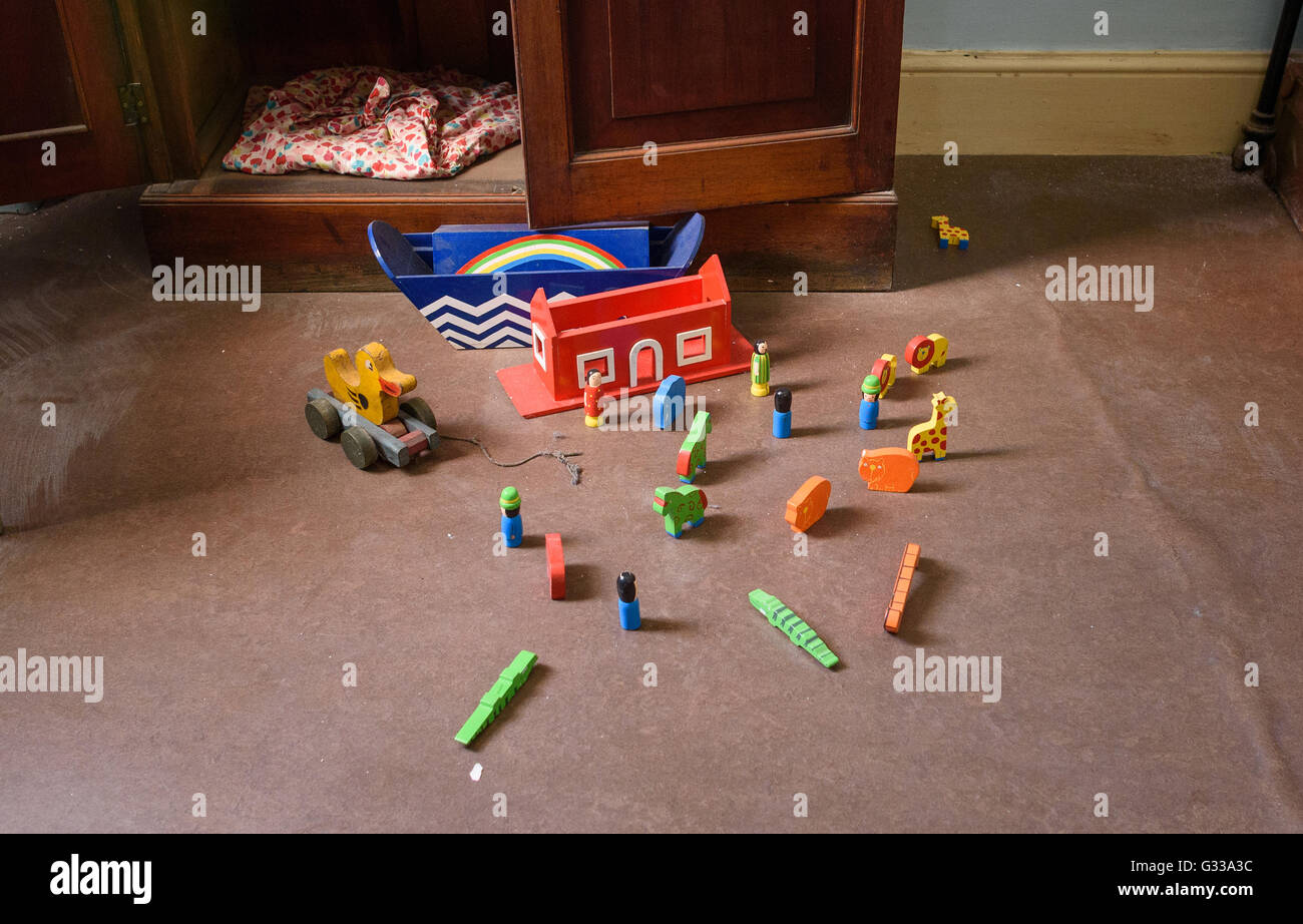 Retro children's wooden toys including a Noah's Ark set. Stock Photo