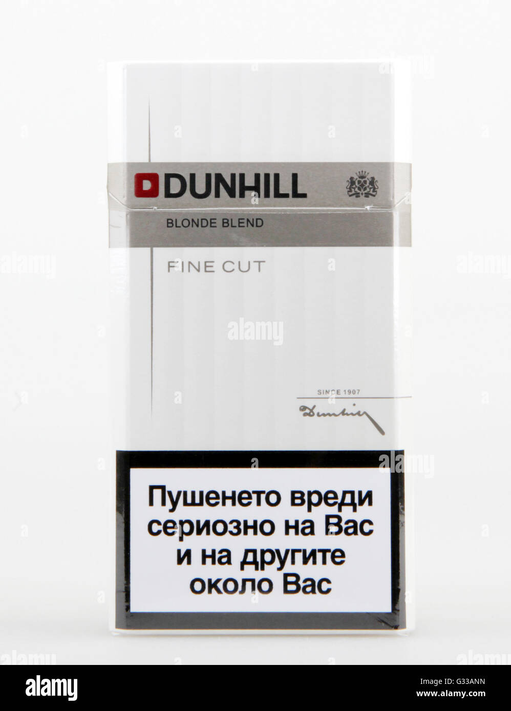 AYTOS, BULGARIA - JUNE 07, 2016: Pack of Dunhill cigarettes. Dunhill cigarettes are a luxury brand of cigarettes made by the Bri Stock Photo