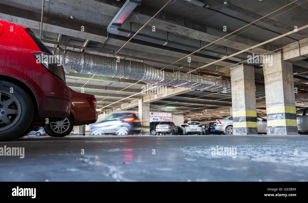 Different cars parked at the parking lot Aurora shopping mall Stock