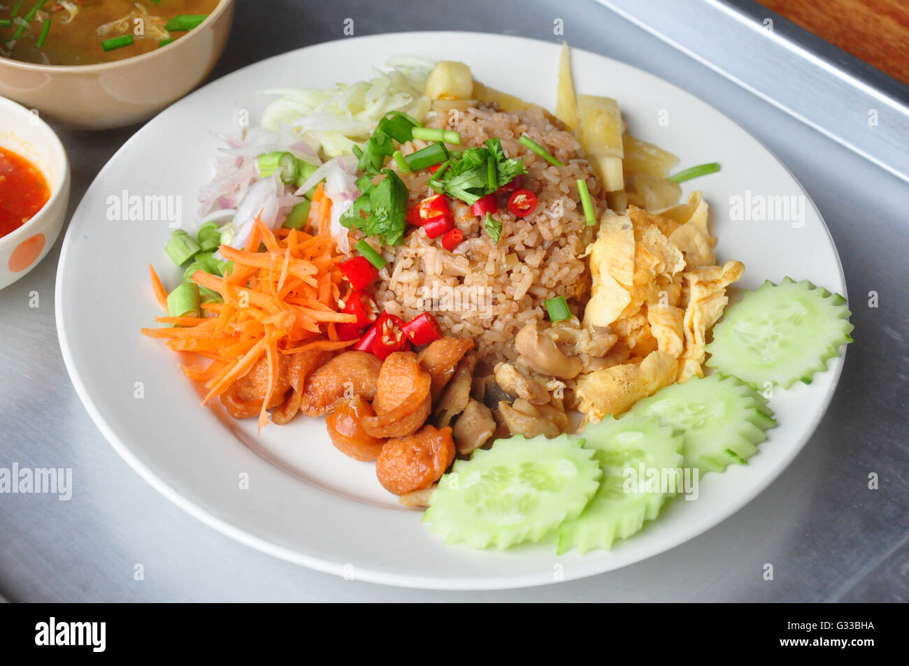 Mixed Cooked Rice Mixed Cooked Rice With Shrimp Paste,Thai Food Stock Photo - Alamy