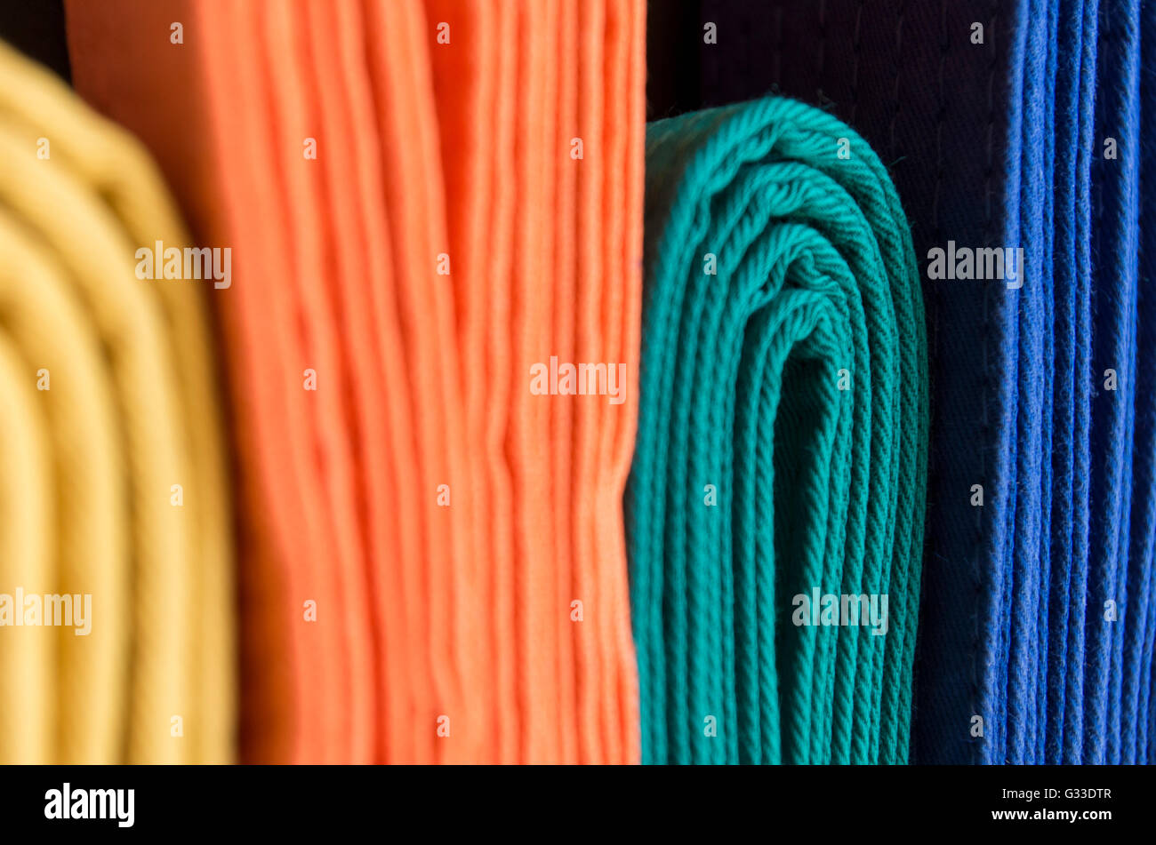 multicolored cotton belts for martial art Stock Photo