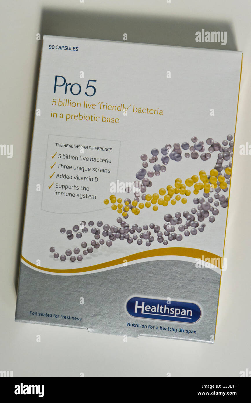 Healthspan probiotic health supplement capsules. Stock Photo
