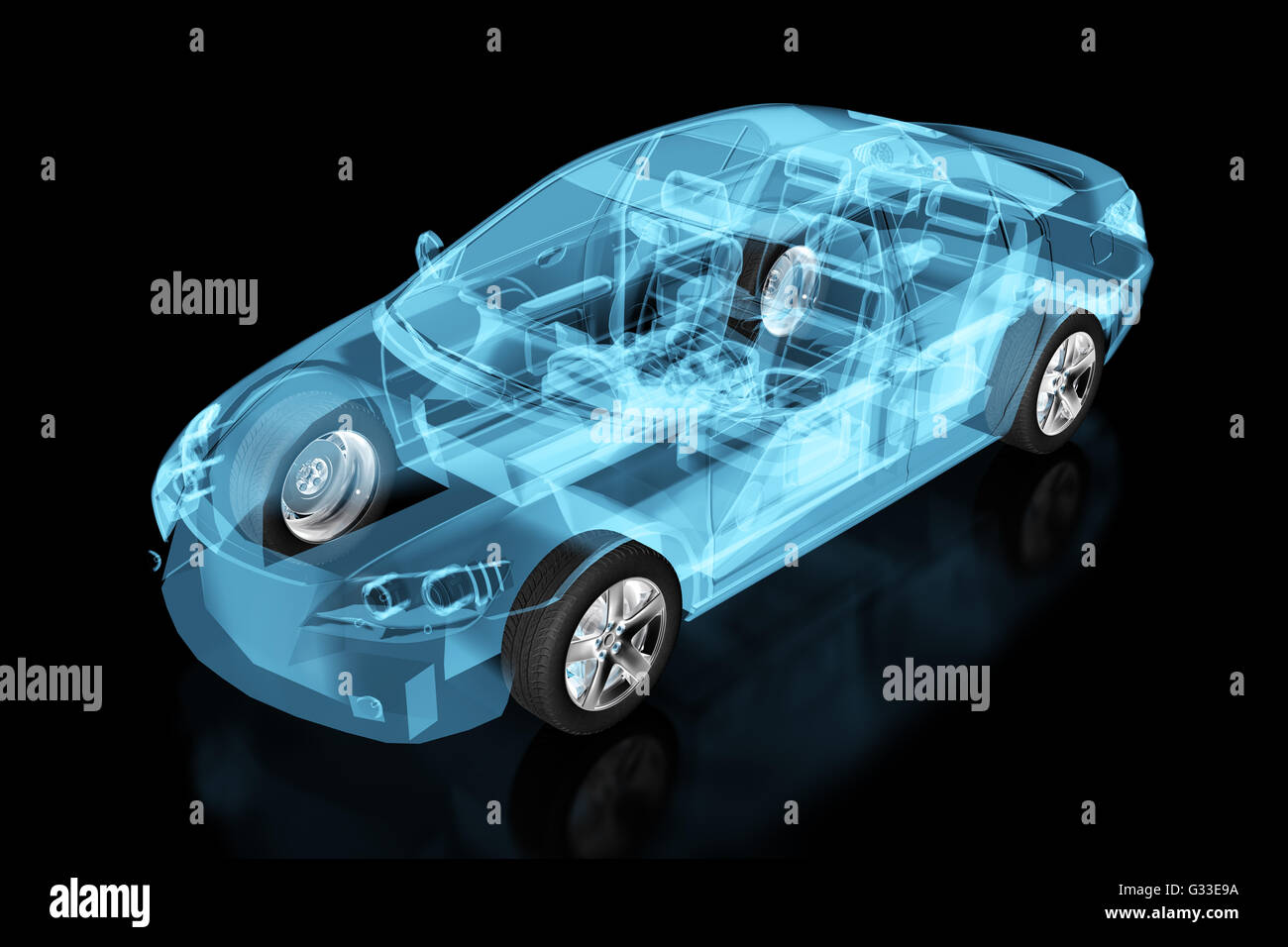 X-ray car isolated on black. 3d illustration. Include clipping path. Stock Photo