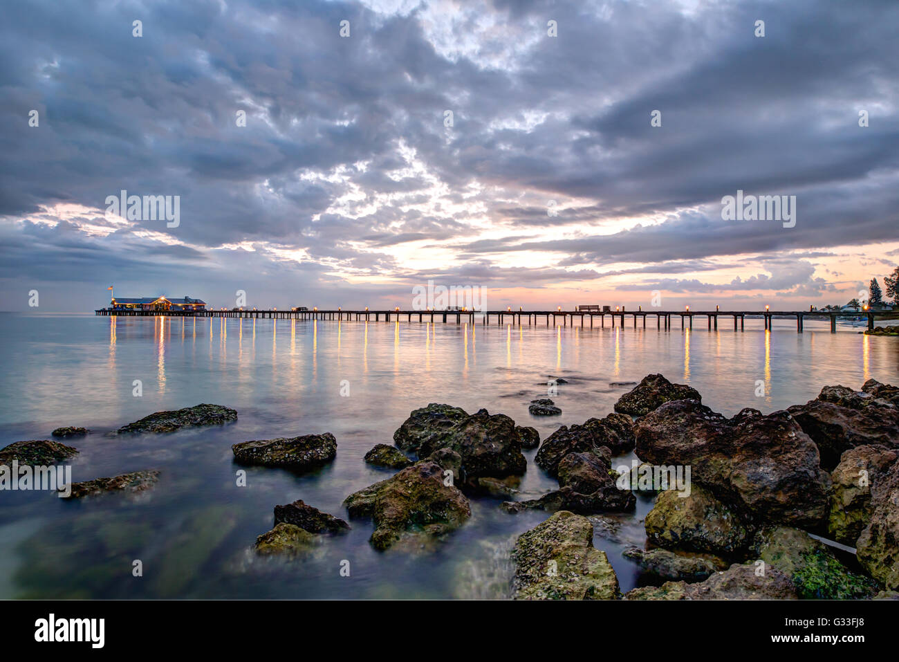 Sunrise at Anna Maria City Pier, Anna Maria Island, Florida Stock Photo
