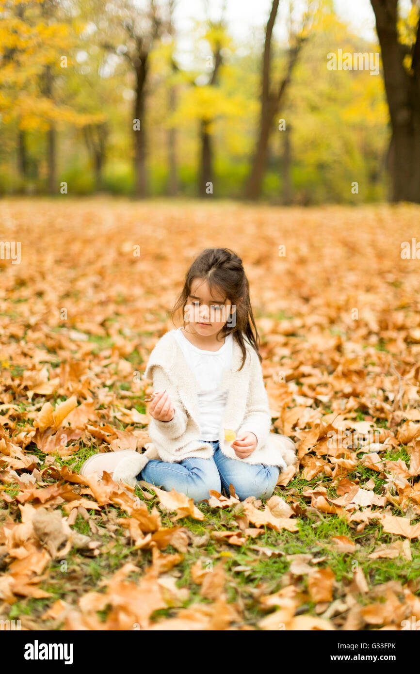 Cute little girl in the autumn park Stock Photo - Alamy