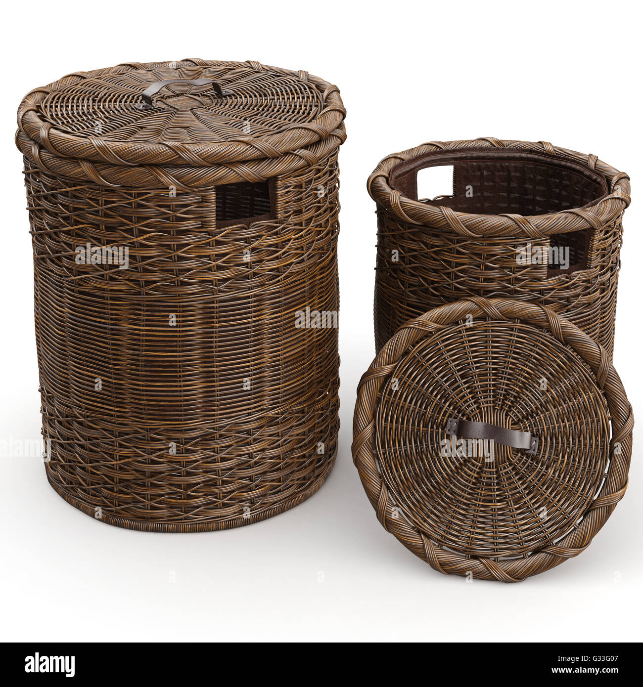 empty wicker basket tray with dividers isolated on white Stock Photo - Alamy