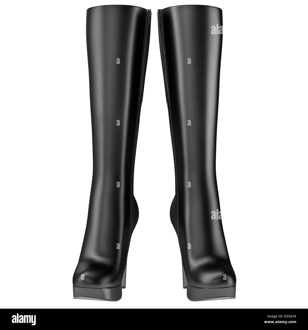 High boots leather black, front view Stock Photo Alamy