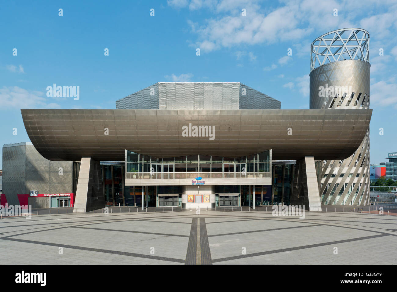 The Lorwy Arts Centre and complex in Salford Quays by the Manchester Ship Canal near Media City. Stock Photo