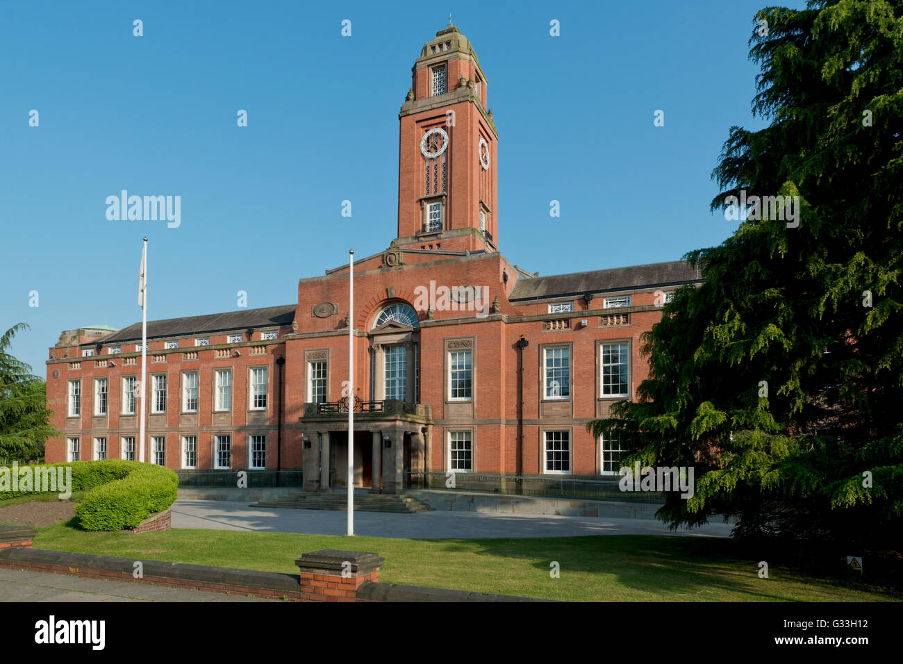 Trafford Town Hall located at the junction of Talbot Road and Warwick Road in the Stretford area of Greater Manchester. Stock Photo