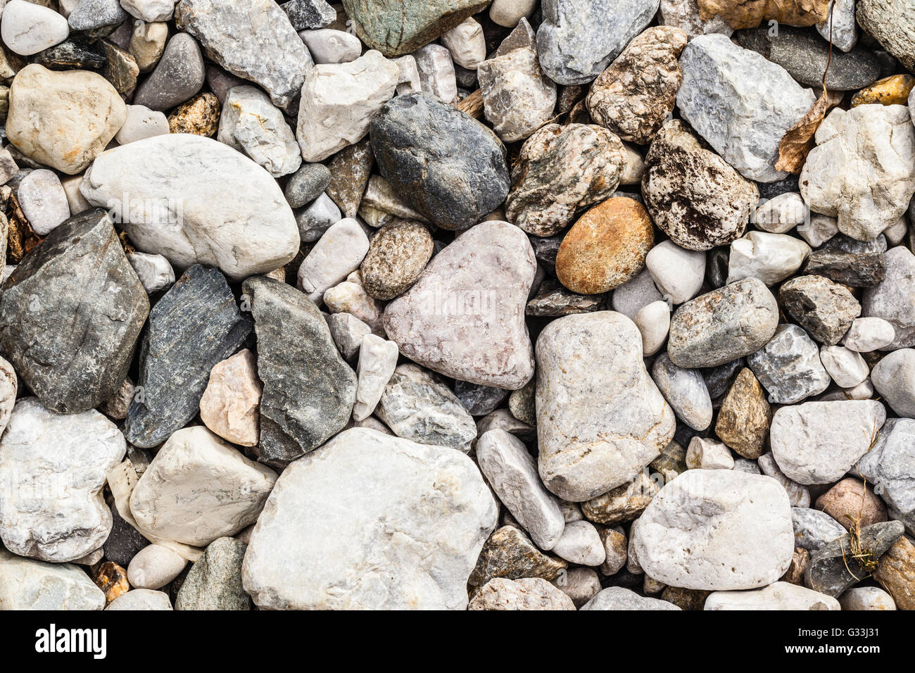 backgroung of rock gravel pebbles of different size and shape Stock Photo