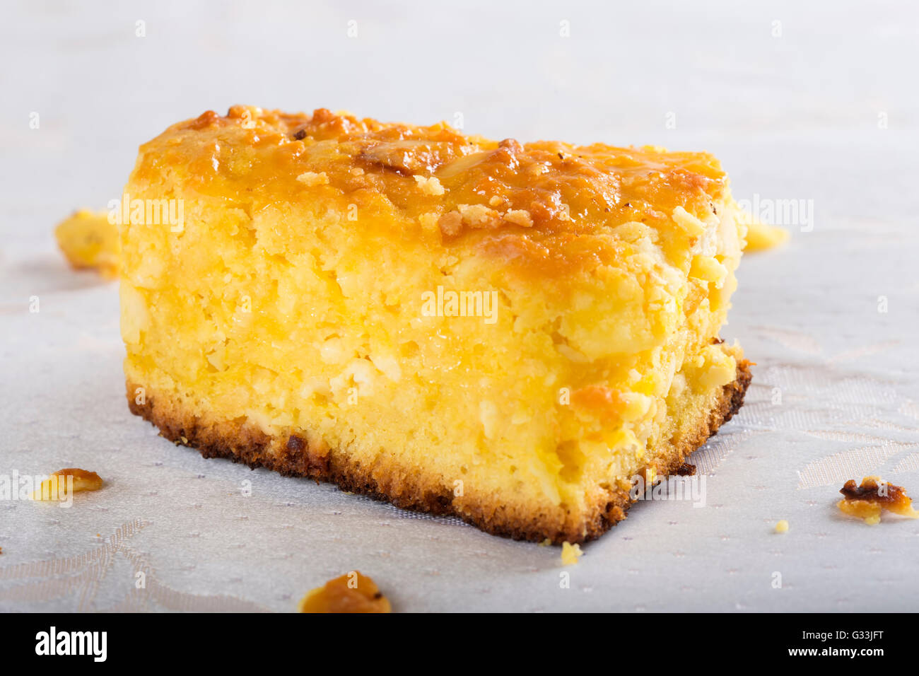 Slices of pie with cottage cheese Stock Photo