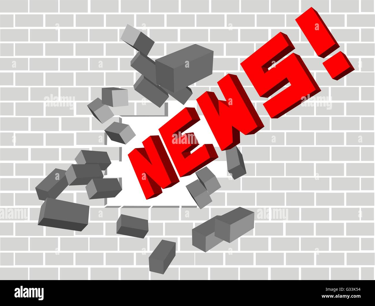 Scattering broken brick wall concept of breaking news on grey brick