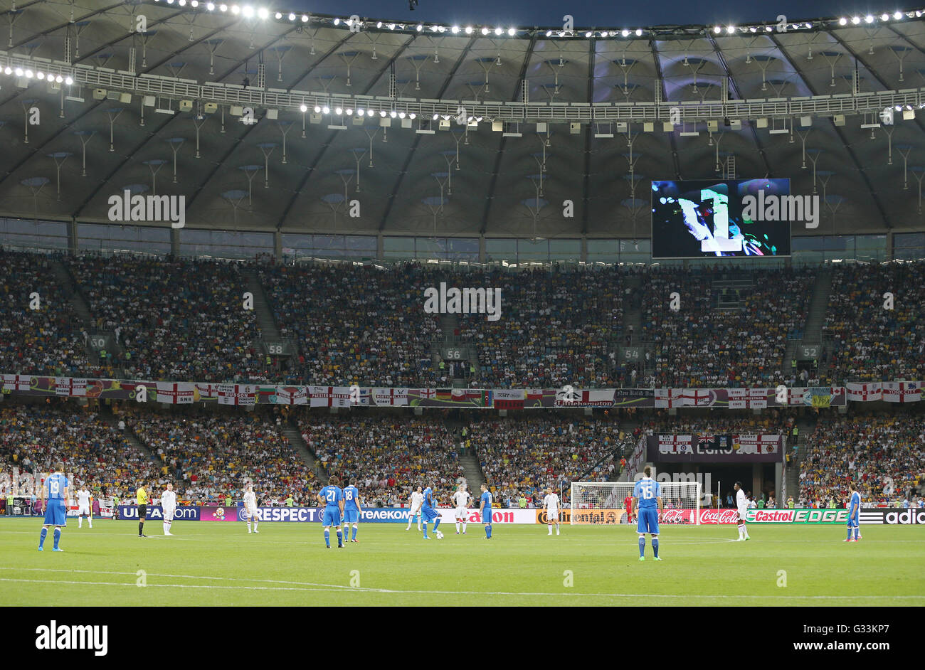 KYIV, UKRAINE - JUNE 24, 2012: Olympic stadium in Kyiv before kick-off of the UEFA EURO 2012 Quarter-final game England vs Italy Stock Photo