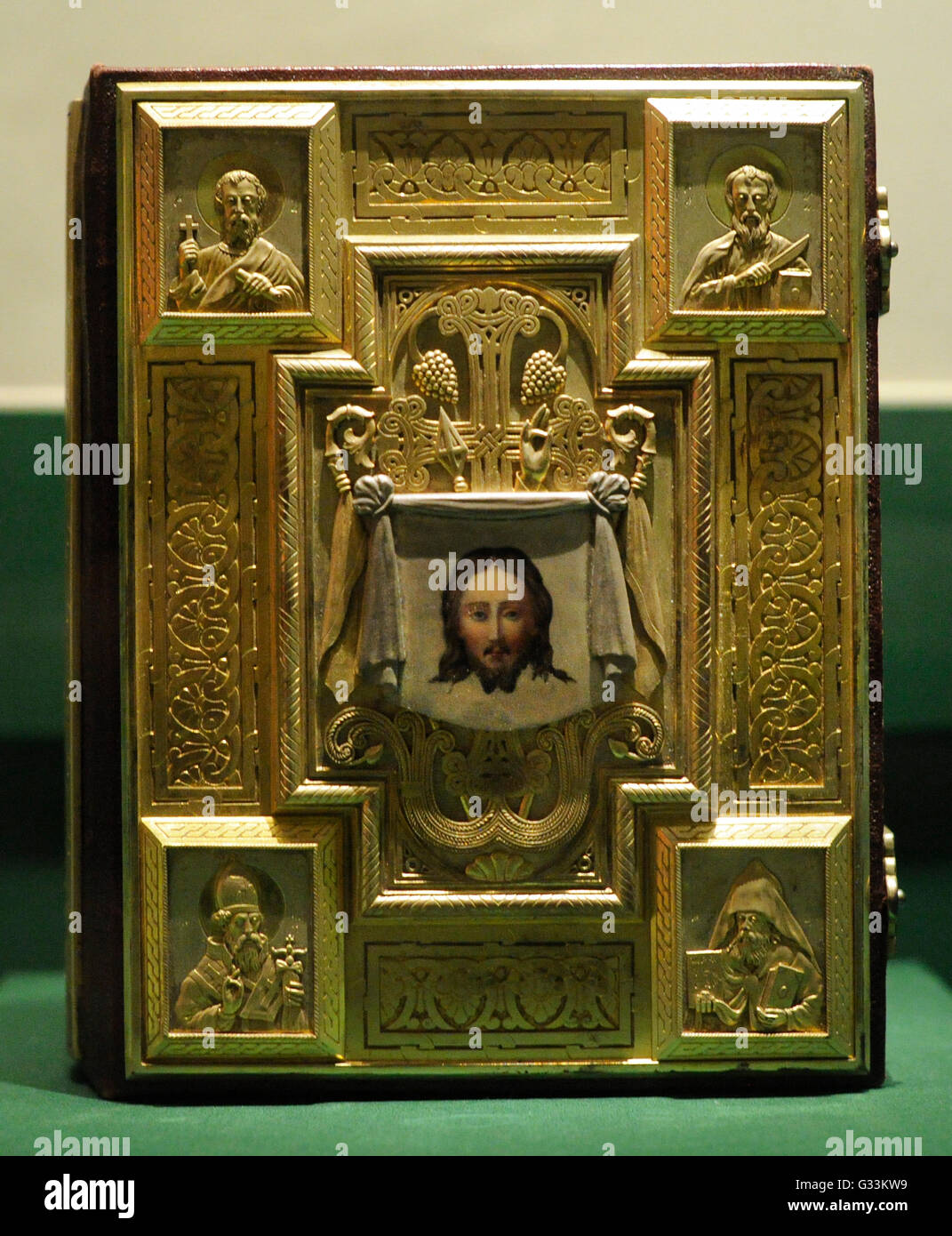 The Four Gospels. Parchment, leather, wood panel, paints, gold Amasia. Middle 17th century. By Lazaros. Frame: silver, gilding, enamel. St. Petersburg. Late 19th Century. The State Hermitage Museum. Saint Petersburg. Russia. Stock Photo