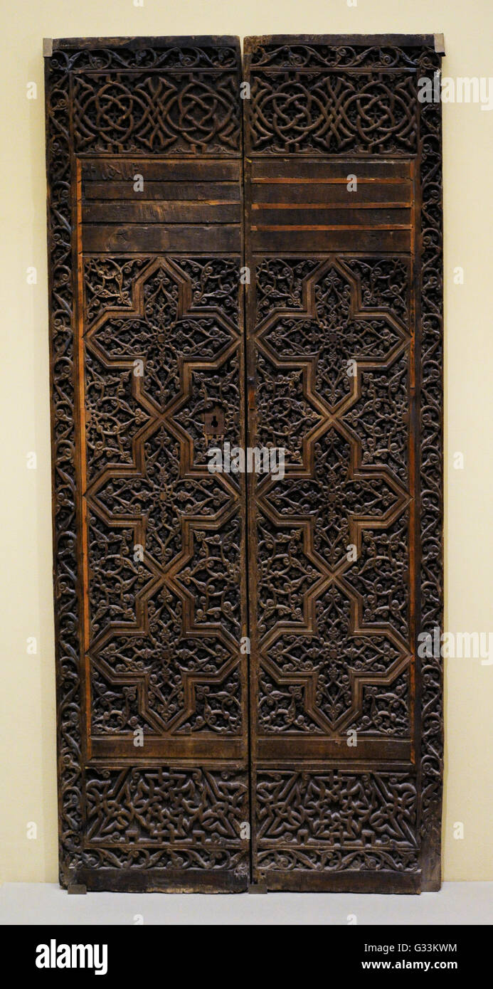 Double-sided door. Wood, iron Crimea (Solkhat), 1512. Found in the settlement of Karasu-bazar, East Crimea.  The inscription reads: The door to the God-inhabited temple of life. Erected in the name of the Holy Mother of God as a memorial from the people of single faith, 1512. The State Hermitage Museum. Saint Petersburg. Russia. Stock Photo