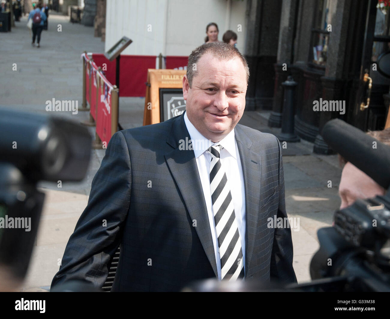 Sports Direct boss Mike Ashley arrives at Portcullis House, London, where he will give evidence to the Business, Innovation and Skills Committee on working conditions at his company. Stock Photo