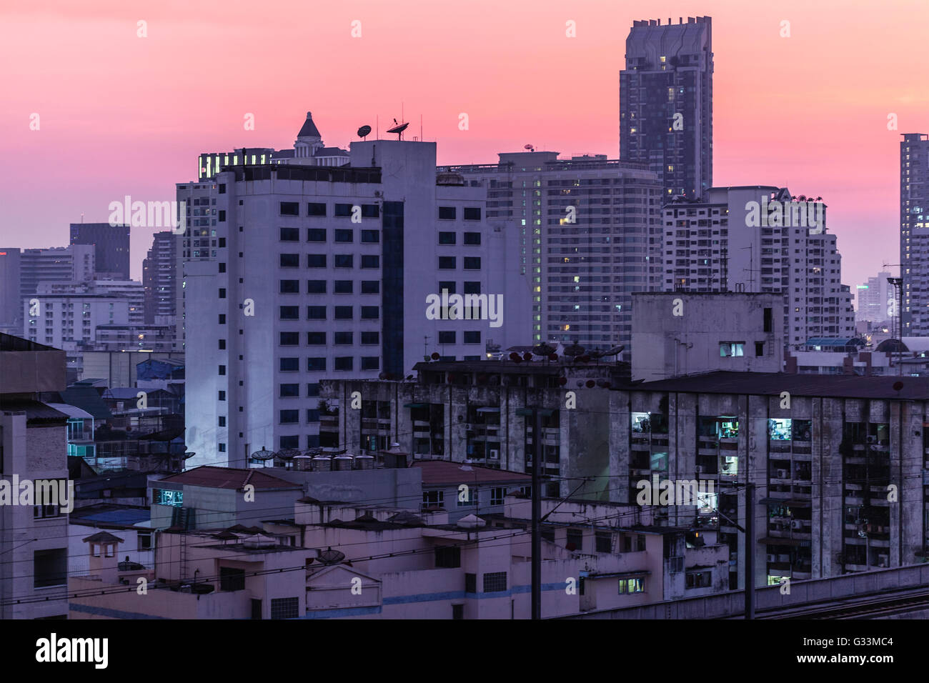 a view of bangkok city downtown at dusk or at dawn Stock Photo - Alamy