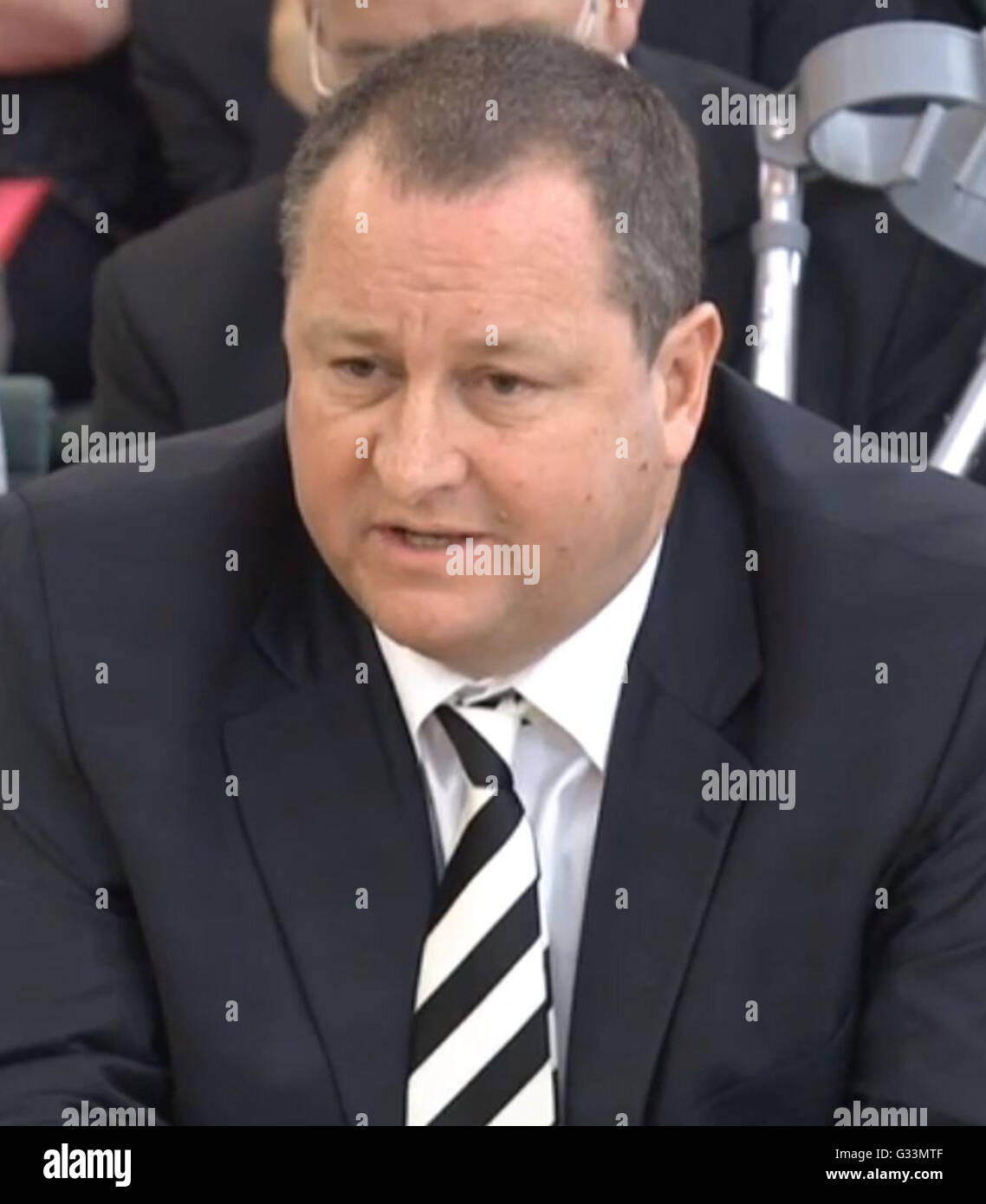 Sports Direct boss Mike Ashley gives evidence to the Business, Innovation and Skills Committee at Portcullis House, London, on working conditions at his company. Stock Photo