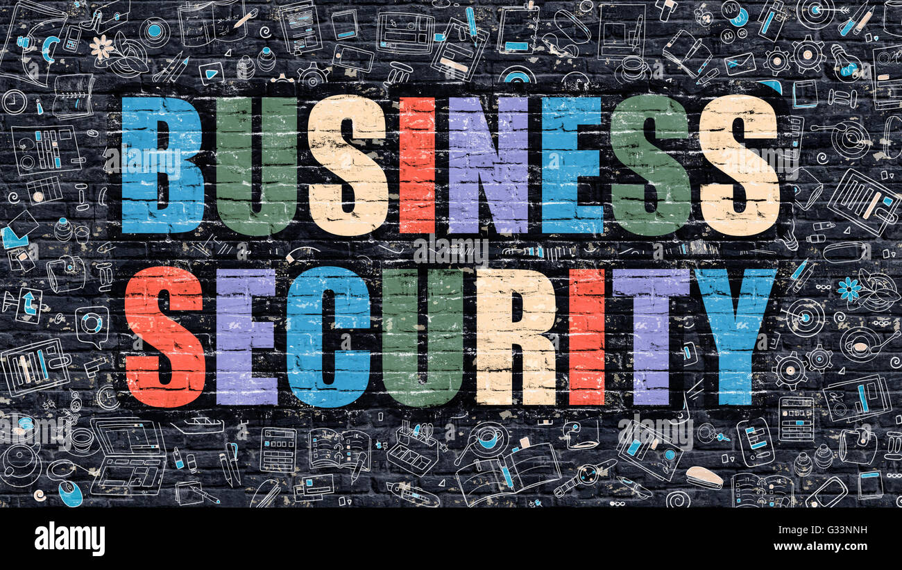 Business Security Concept. Multicolor on Dark Brickwall. Stock Photo
