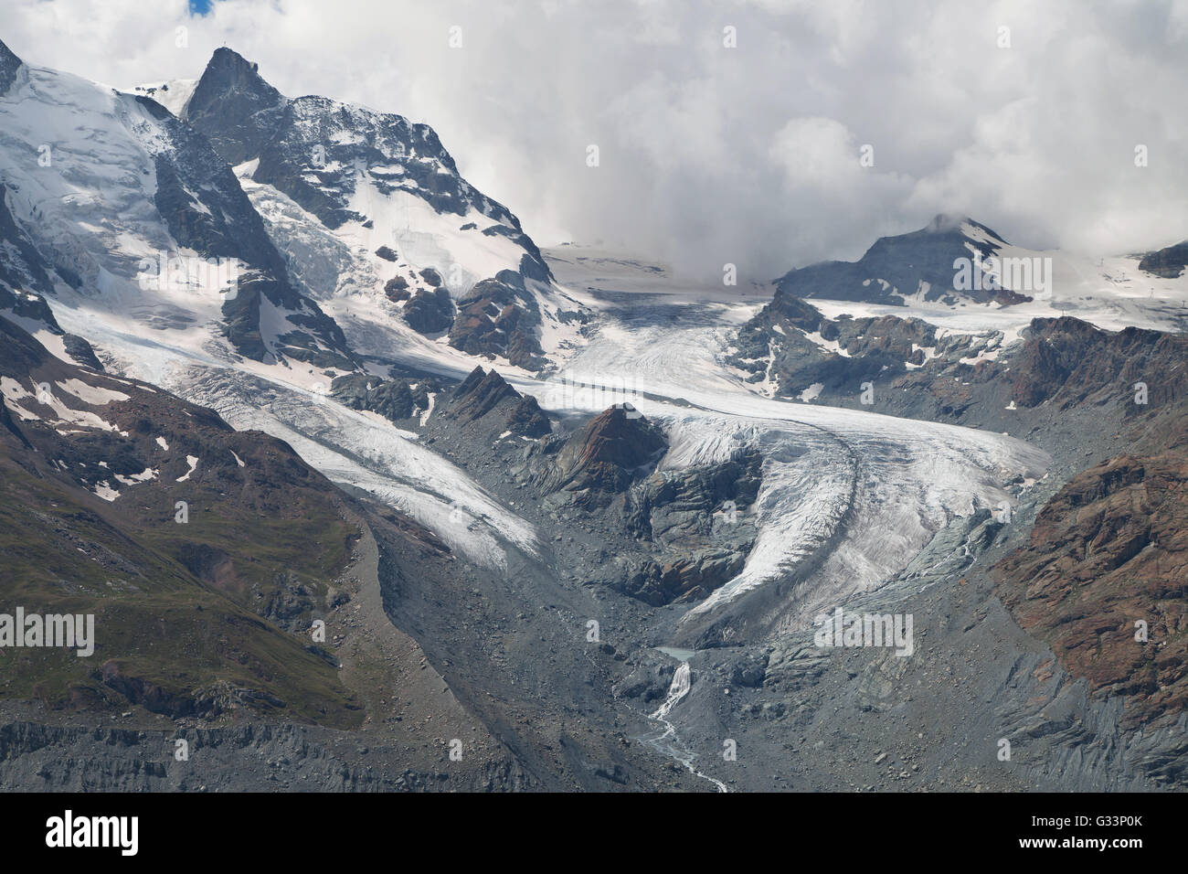 Klein Matterhorn and Theodul Glacier from Gornergrat, Swiss Alps. Stock Photo