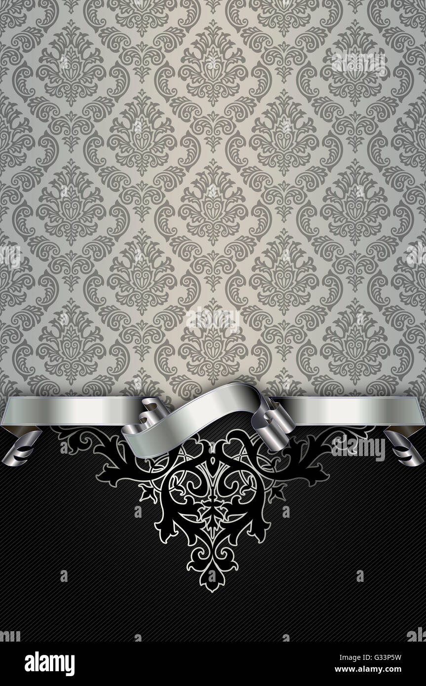 Vintage background with old-fashioned patterns and elegant silver ribbon  Stock Photo - Alamy