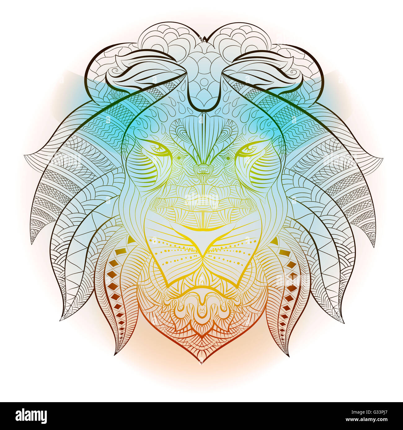 Lion tribal ethnic animal. Drawing tattoo design and totem, decoration, traditional mammal predator. Vector illustration Stock Photo