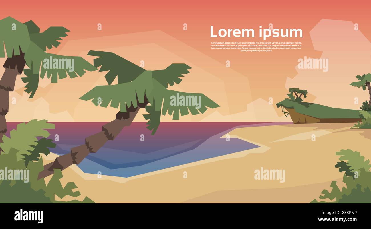 Tropical Beach Island Palm Tree Sunset Ocean Summer Vacation Stock ...