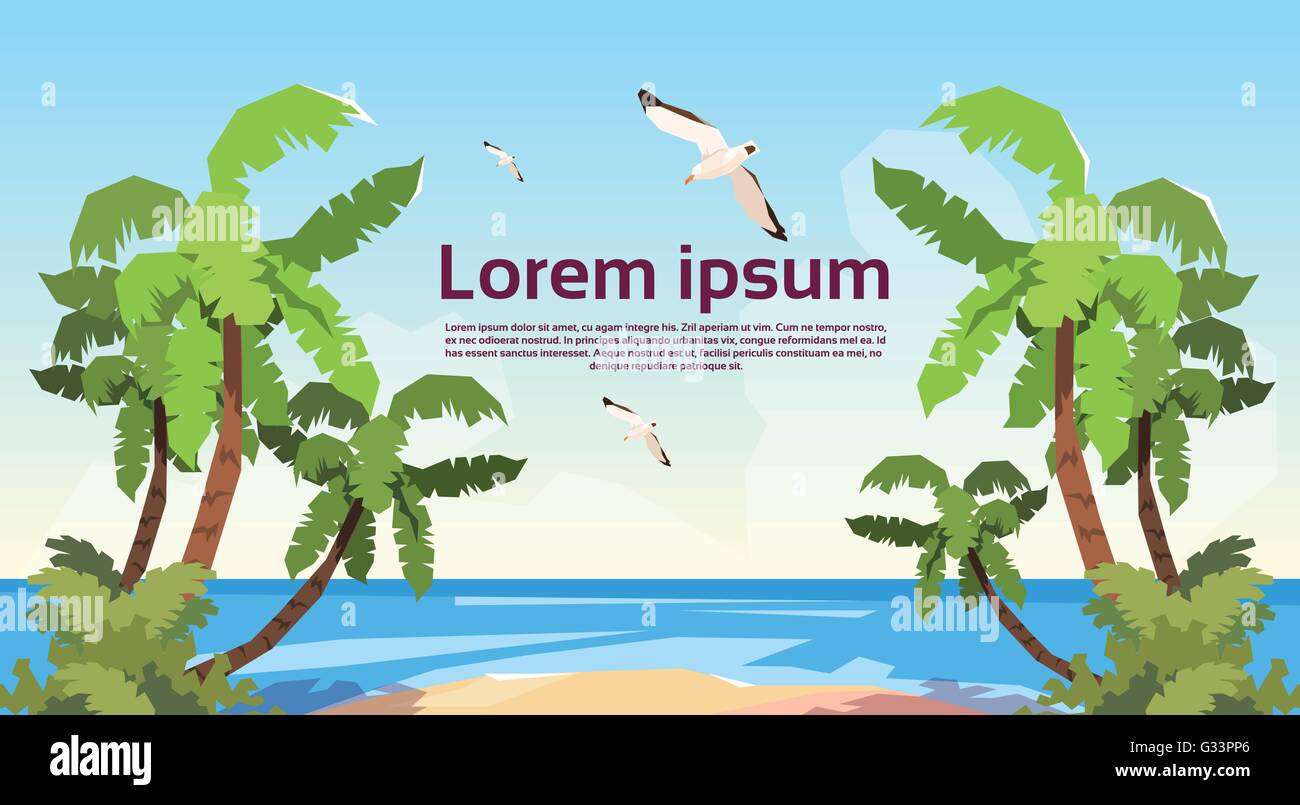 Tropical Beach Island Palm Tree Ocean Summer Vacation Stock Vector ...