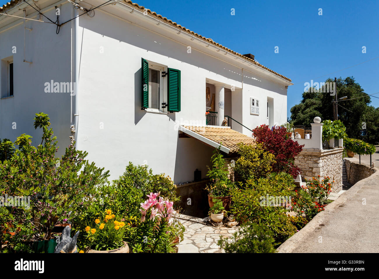 The White House ( Childhood Home of British Authors Gerald & Lawrence Durrell ) Kalami, Corfu Island, Greece. Stock Photo