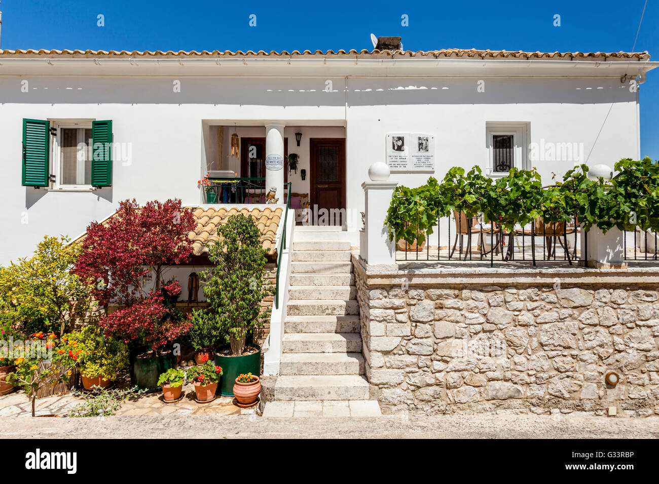 The White House ( Childhood Home of British Authors Gerald & Lawrence Durrell ) Kalami, Corfu Island, Greece. Stock Photo