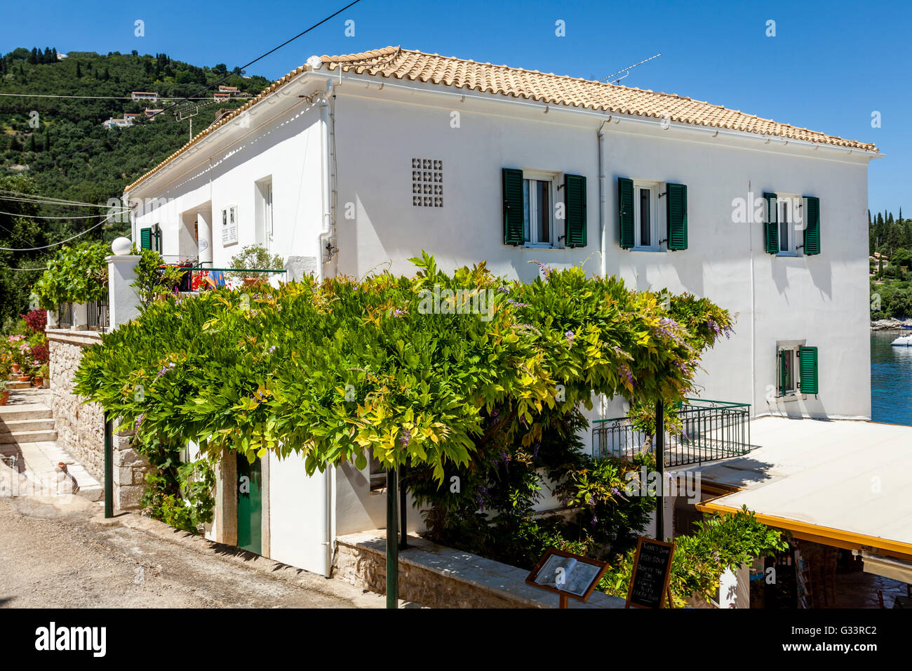 The White House ( Childhood Home of British Authors Gerald & Lawrence Durrell ) Kalami, Corfu Island, Greece. Stock Photo